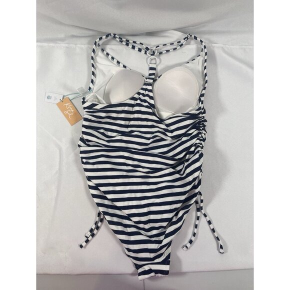 Kona Sol One Piece Swimsuit Stripped High Coverage Sz Large (12-14) NWT - Picture 2 of 6